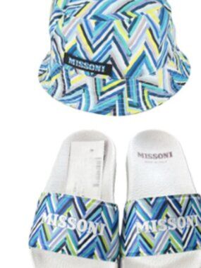 SALE!! Toddler Girls Missoni Slides & Hat, Blue color size 13C US, Hat size 6 yr